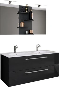 VCM 3-tlg. Doppel Waschplatz 2 Waschtisch Badmöbel Set Waschbecken Budasi Spiegel -OUTSUNNY Verkäufe 8600043100 917545 prod 006