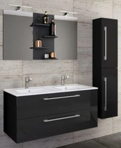 VCM 4-tlg. Doppel Waschplatz 2 Waschtisch Badmöbel Set Waschbecken Budasi Spiegel -OUTSUNNY Verkäufe 8600043100 917551 prod 003