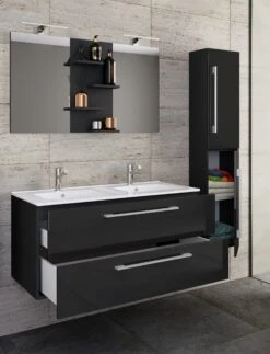 VCM 4-tlg. Doppel Waschplatz 2 Waschtisch Badmöbel Set Waschbecken Budasi Spiegel -OUTSUNNY Verkäufe 8600043100 917551 prod 005