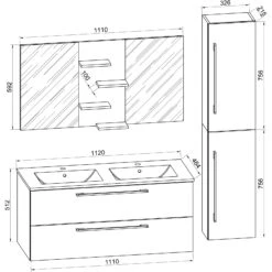 VCM 4-tlg. Doppel Waschplatz 2 Waschtisch Badmöbel Set Waschbecken Budasi Spiegel -OUTSUNNY Verkäufe 8600043100 917551 prod 006
