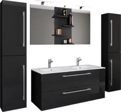 VCM 5-tlg. Doppel Waschplatz 2 Waschtisch Badmöbel Set Waschbecken Budasi Spiegel