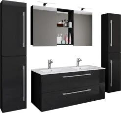 VCM 5-tlg. Doppel Waschplatz 2 Waschtisch Badmöbel Set Waschbecken Budasi SC