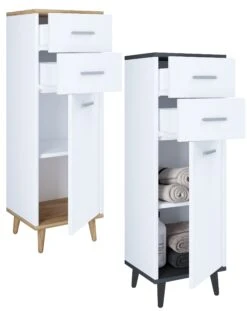 VCM Holz Highboard Schmal Kommode Drehtüren Schublade Lindas