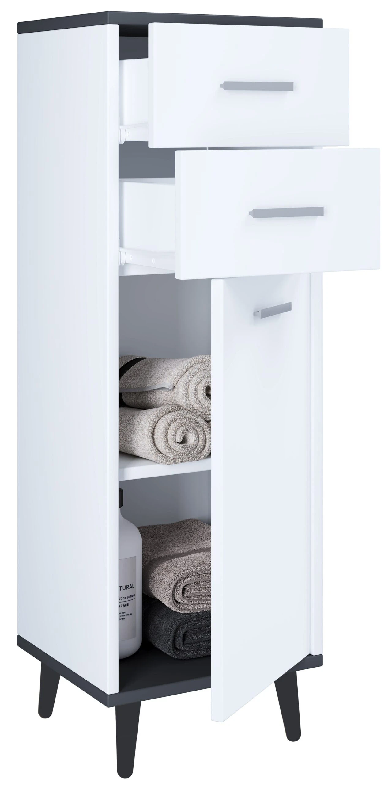 VCM Holz Highboard Schmal Kommode Drehtüren Schublade Lindas 2 VCM Holz Highboard Schmal Kommode Drehtüren Schublade Lindas – Bild 2