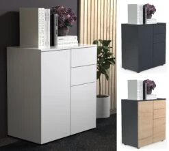 VCM Holz Kommode Sideboard Highboard Anrichte Schrank Dalosa 4 Schublade Drehtüren