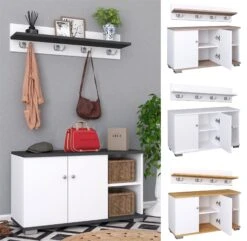 VCM 2-tlg. Holz Sitzbank Schuhschrank Schuhregal Garderobe Dielenmöbel Gados L