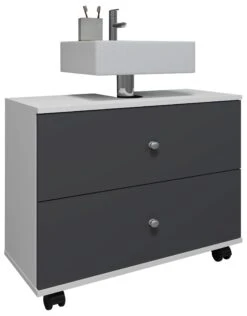 VCM Breit Badmöbel Badunterschrank Waschbeckenunterschrank Rollen Schublade Nilosi L