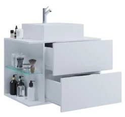 VCM 5-tlg. Waschplatz Waschtisch Badmöbel Set Waschbecken Hausa M Schublade