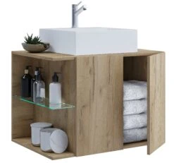 VCM 2-tlg. Waschplatz Waschtisch Badmöbel Set Waschbecken Hausa Drehtür