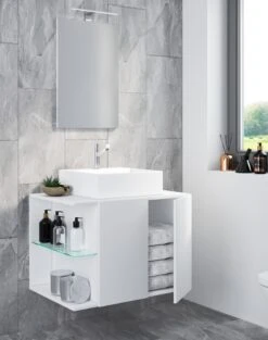 VCM 3-tlg. Waschplatz Waschtisch Badmöbel Set Waschbecken Spiegel Hausa Drehtür