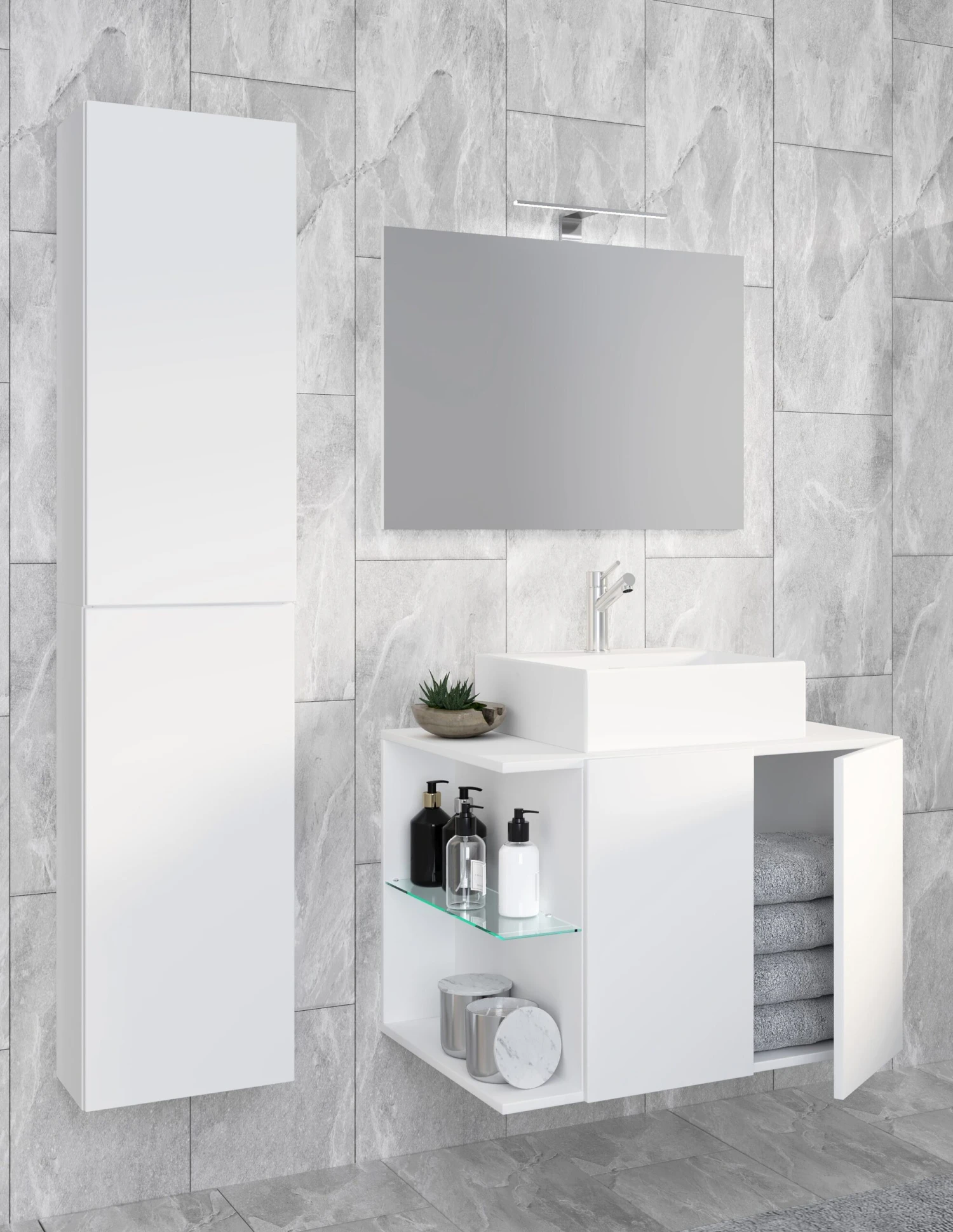 VCM 4-tlg. Waschplatz Waschtisch Badmöbel Set Waschbecken Spiegel Hausa Drehtür 2 VCM 4-tlg. Waschplatz Waschtisch Badmöbel Set Waschbecken Spiegel Hausa Drehtür – Bild 2