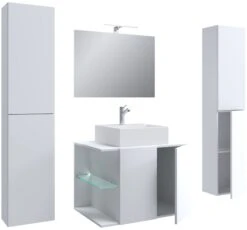 VCM 5-tlg. Waschplatz Waschtisch Badmöbel Set Waschbecken Spiegel Hausa Drehtür -OUTSUNNY Verkäufe 8600043100 918950 prod 004