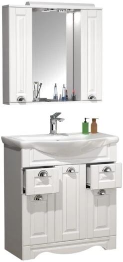 VCM 3-tlg. Waschplatz Waschtisch Breite 75 Cm Badmöbel Set Waschbecken Spiegelschrank Schubladen Landhaus Casalo XL