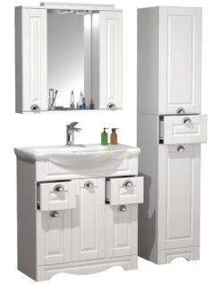 VCM 4-tlg. Waschplatz Waschtisch Breite 75 Cm Badmöbel Set Waschbecken Spiegelschrank Hochschrank Schublade Landhaus Casalo XL