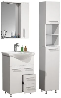 VCM 4-tlg. Waschplatz Waschtisch Badmöbel Set Waschbecken Schublade Spiegelschrank Lisalo L