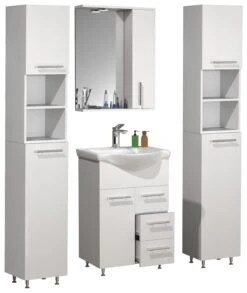 VCM 5-tlg. Waschplatz Waschtisch Badmöbel Set Waschbecken Schublade Spiegelschrank Lisalo L