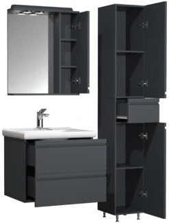 VCM 4-tlg. Waschplatz Waschtisch 60 Cm Badmöbel Set Waschbecken Grifflose Schublade Spiegelschrank Hochschrank Silora L -OUTSUNNY Verkäufe 8600043100 919132 prod 006