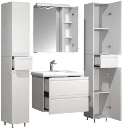 VCM 5-tlg. Waschplatz Waschtisch 60 Cm Badmöbel Set Waschbecken Grifflose Schublade Spiegelschrank Hochschrank Silora L -OUTSUNNY Verkäufe 8600043100 919133 prod 006