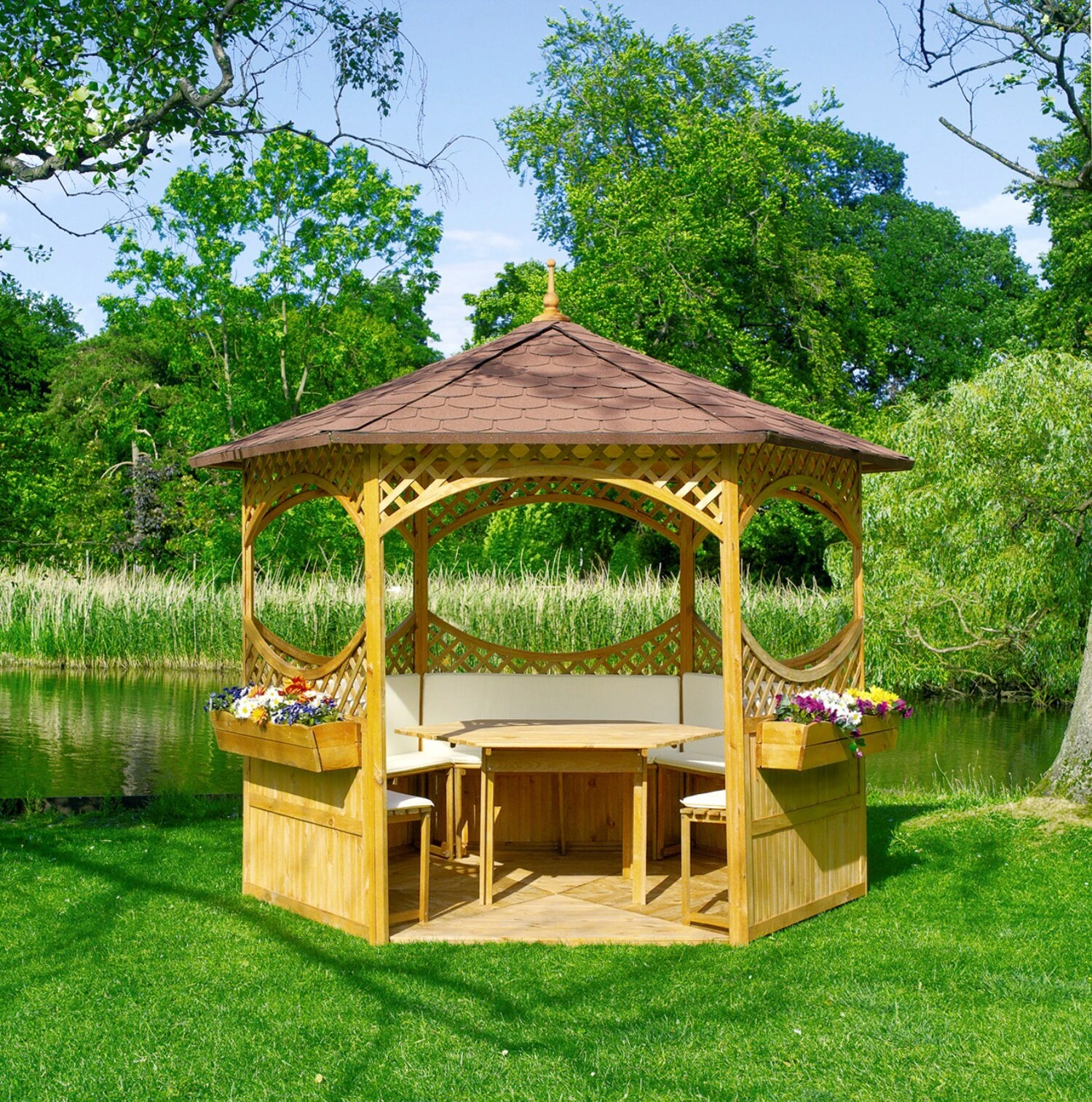 Promadino Pavillon "Palma" Mit Bitumenschindeldach + Möbeln 1 Promadino Pavillon "Palma" Mit Bitumenschindeldach + Möbeln