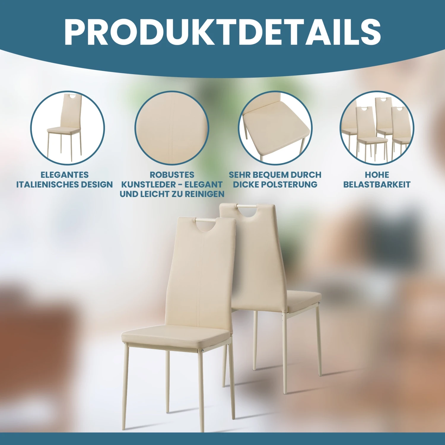 Albatros Esszimmerstühle SALERNO, 4er Set, Beige, Kunstleder 2 Albatros Esszimmerstühle SALERNO, 4er Set, Beige, Kunstleder – Bild 2