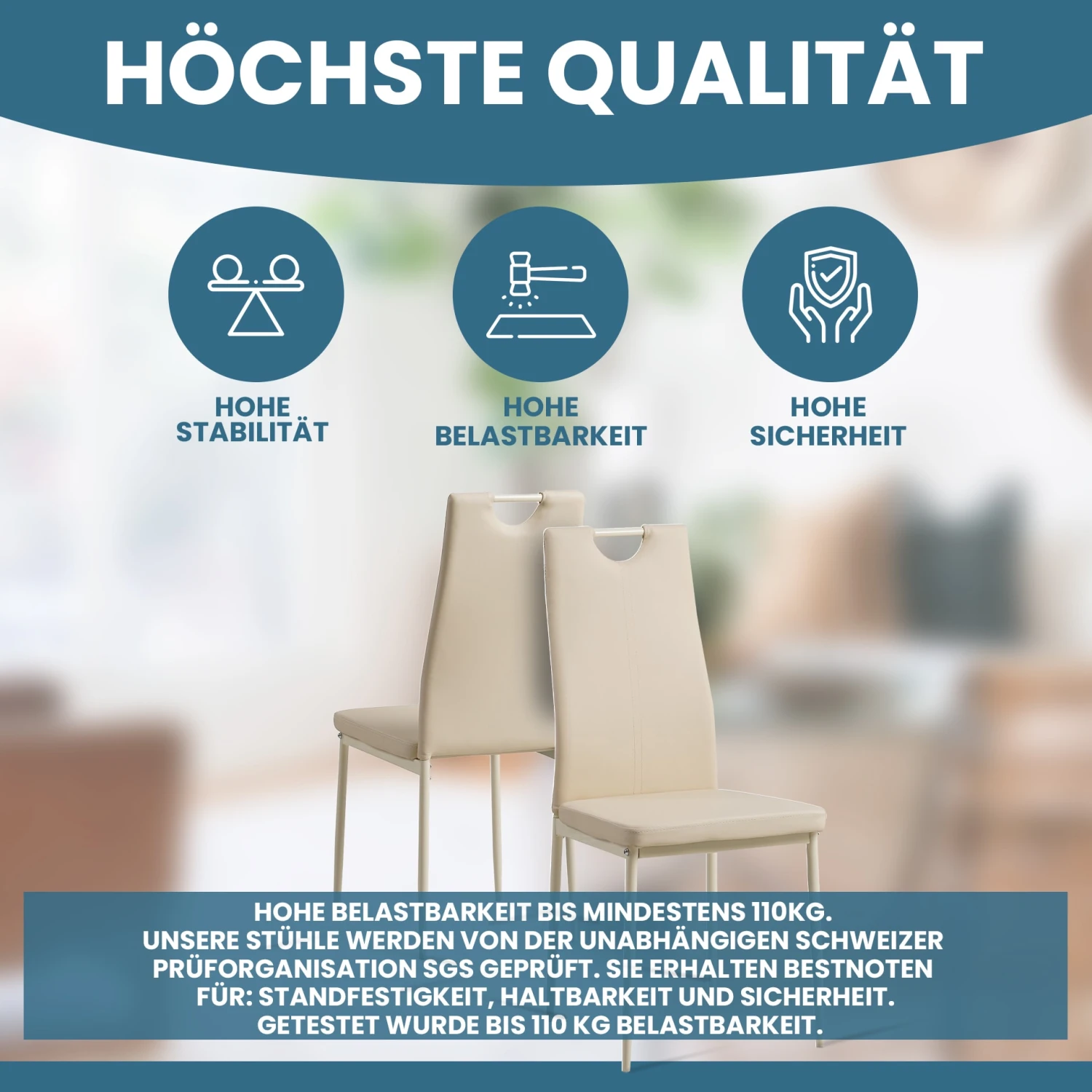 Albatros Esszimmerstühle SALERNO, 4er Set, Beige, Kunstleder 3 Albatros Esszimmerstühle SALERNO, 4er Set, Beige, Kunstleder – Bild 3