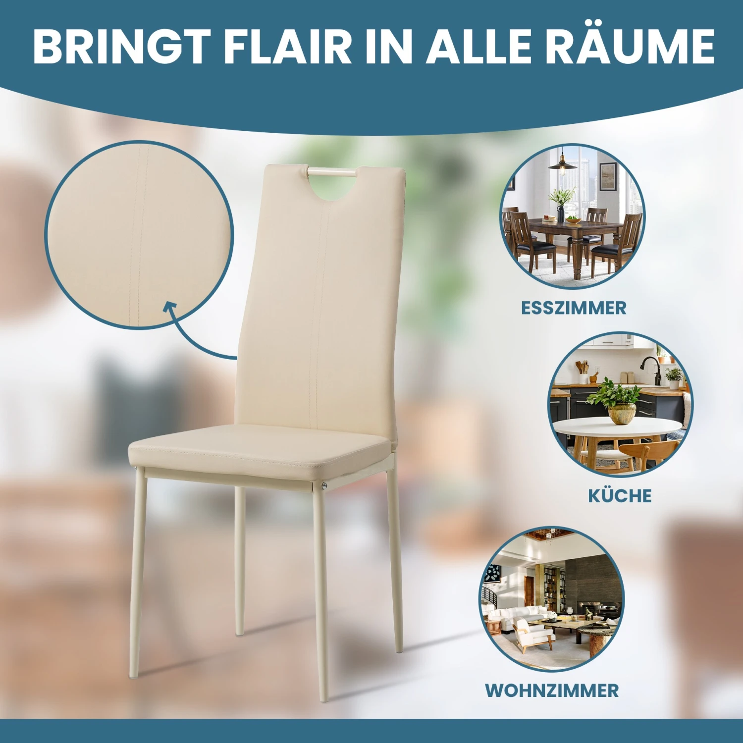 Albatros Esszimmerstühle SALERNO, 4er Set, Beige, Kunstleder 4 Albatros Esszimmerstühle SALERNO, 4er Set, Beige, Kunstleder – Bild 4