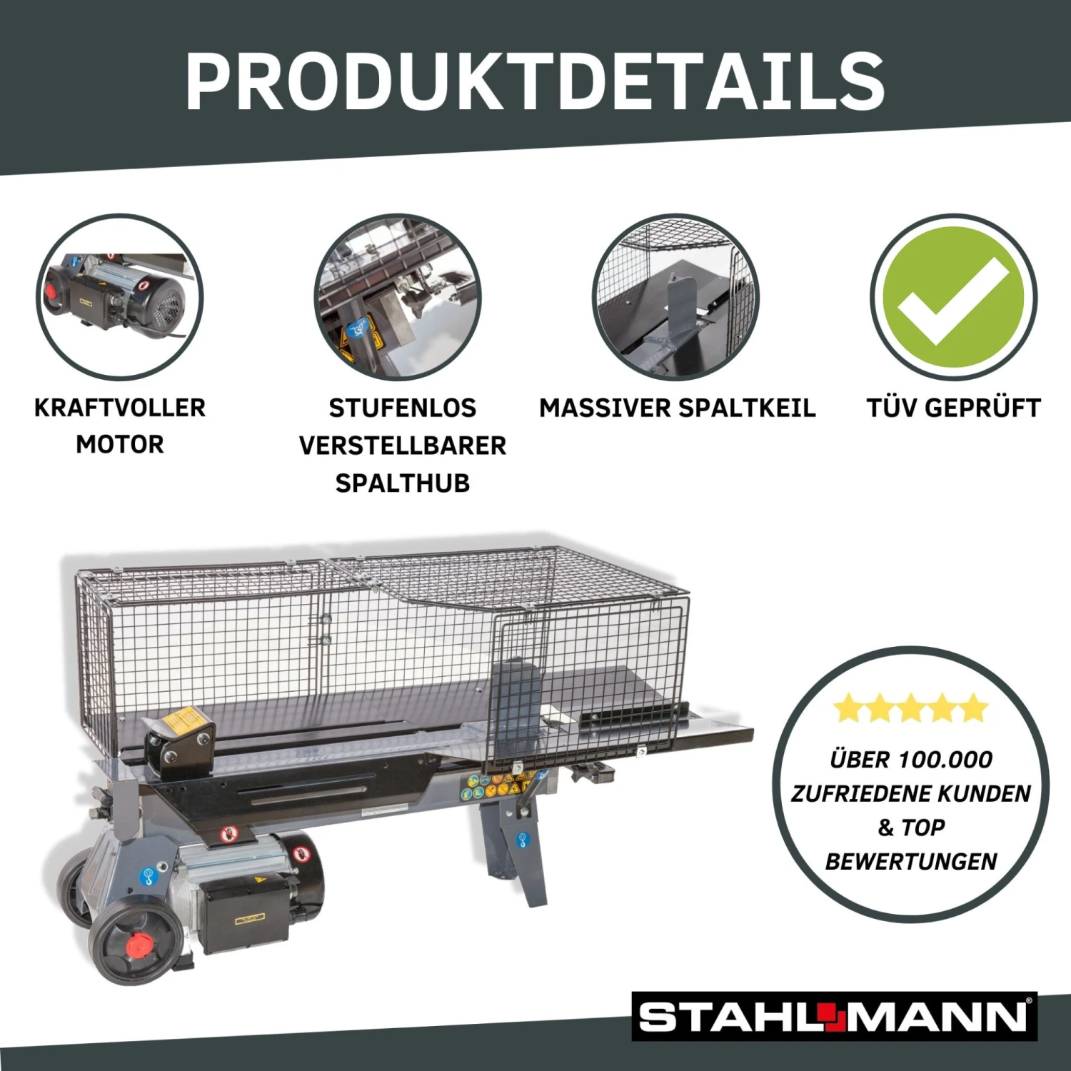 STAHLMANN® Hydraulik-Holzspalter, 7 Tonnen Spaltkraft, Stufenlos Verstellbarer Spaltweg, Liegend, 2.300 Watt 2 STAHLMANN® Hydraulik-Holzspalter, 7 Tonnen Spaltkraft, Stufenlos Verstellbarer Spaltweg, Liegend, 2.300 Watt – Bild 2