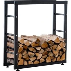 CLP Kaminholzständer Keri V2 I Aus Schwarzem Metall I Kaminholzregal Mit Bodenschonern I Stapelhilfe Für Brennholz