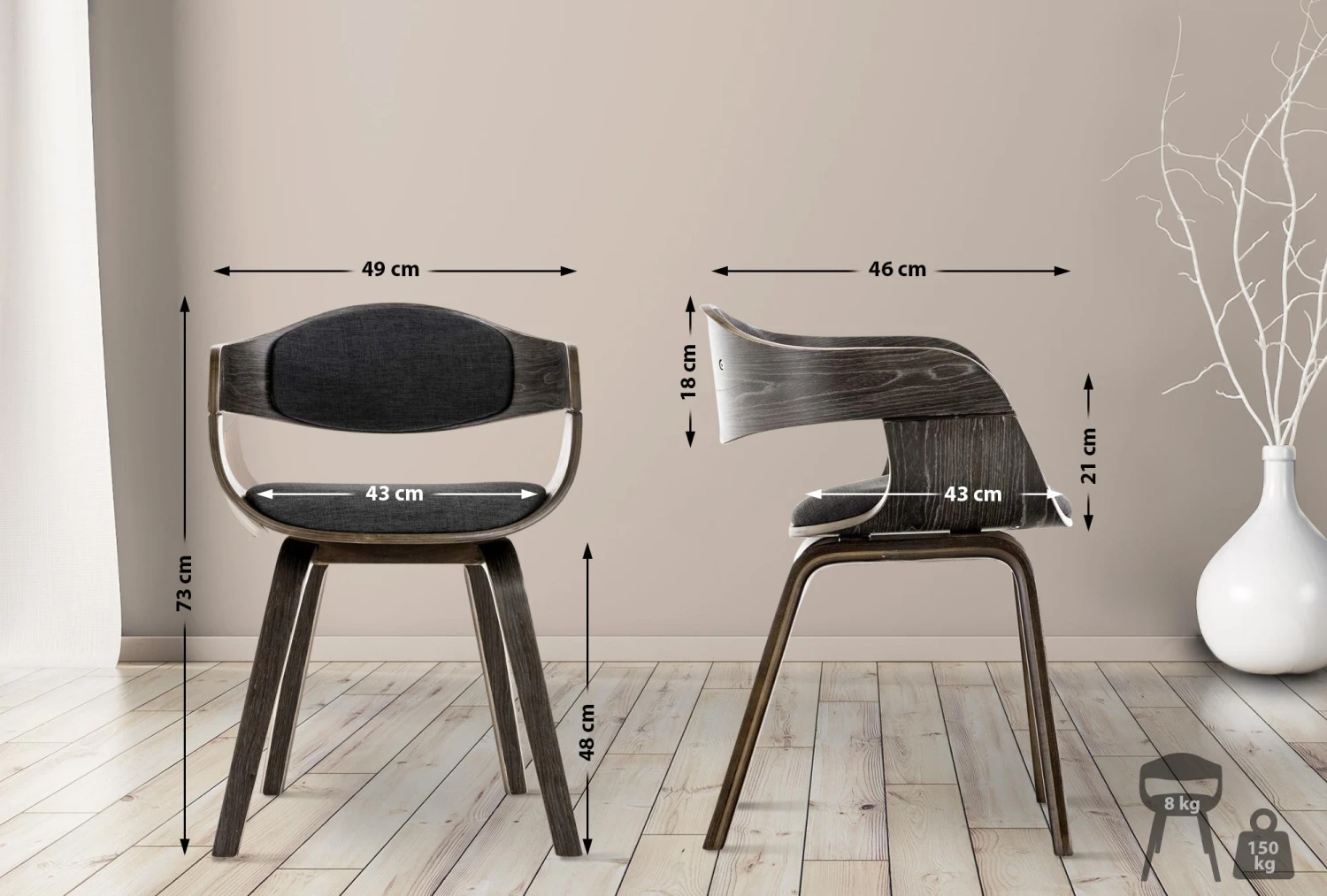 CLP Retrostuhl KINGSTON Mit Stoffbezug Und Umlaufender Rückenlehne I Pflegeleichter Lehnstuhl Mit Polsterung Und Robustem Holzgestell 3 CLP Retrostuhl KINGSTON Mit Stoffbezug Und Umlaufender Rückenlehne I Pflegeleichter Lehnstuhl Mit Polsterung Und Robustem Holzgestell – Bild 3