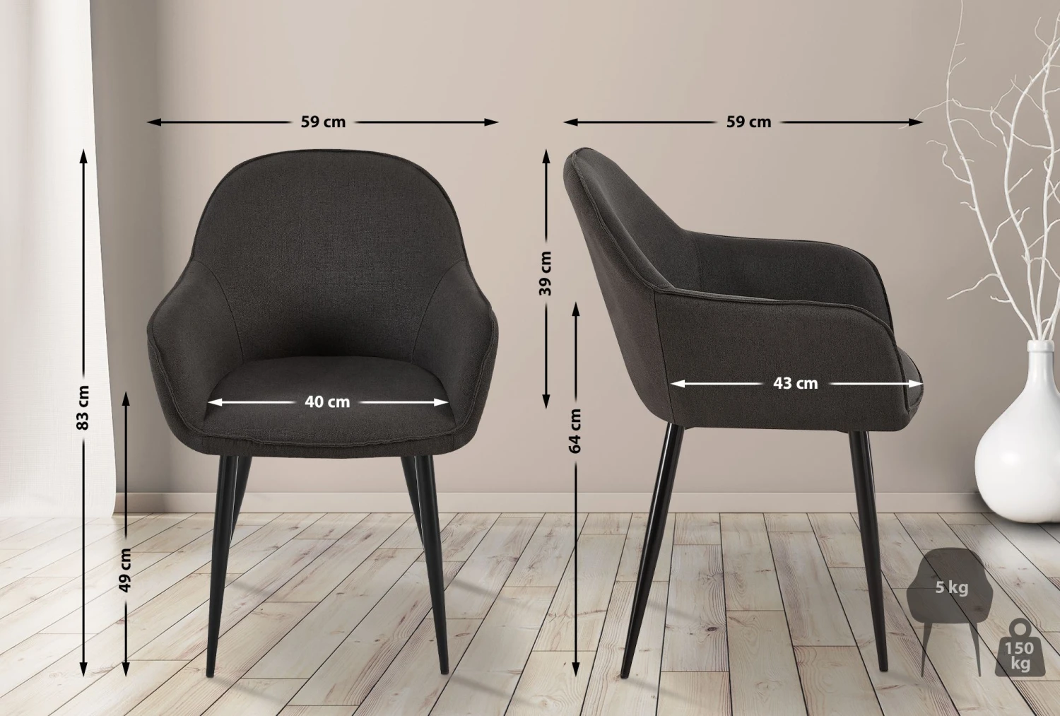CLP 2er Set Esszimmerstühle Boise Mit Stoffbezug I Polsterstühle Mit Robustem Metallgestell & Bodenschonern 2 CLP 2er Set Esszimmerstühle Boise Mit Stoffbezug I Polsterstühle Mit Robustem Metallgestell & Bodenschonern – Bild 2