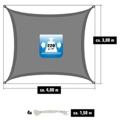 UV Sonnensegel 3x4 HDPE Rechteckig Sonnenschutz Überdachung Garten Balkon Grau -OUTSUNNY Verkäufe 8600295800 11677 prod 003