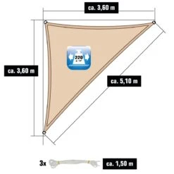 UV Sonnensegel 3,6x3,6x5,1 HDPE Dreieck Rechtwinklig Sonnenschutz Garten Beige -OUTSUNNY Verkäufe 8600295800 11687 prod 003