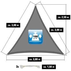 UPF50+ UV Sonnensegel 3x3x3 Polyester Dreieck Wasserabweisend Garten Segel Grau -OUTSUNNY Verkäufe 8600295800 11691 prod 003
