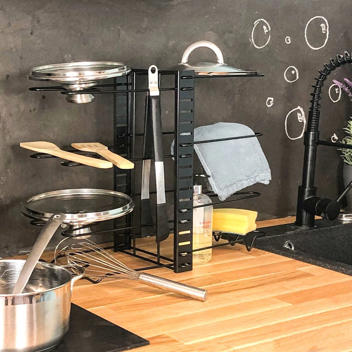 Pfannen Organizer Mit 8 Ablagen Topfdeckel Aufbewahrung Küche Topf Regal 2 Pfannen Organizer Mit 8 Ablagen Topfdeckel Aufbewahrung Küche Topf Regal – Bild 2