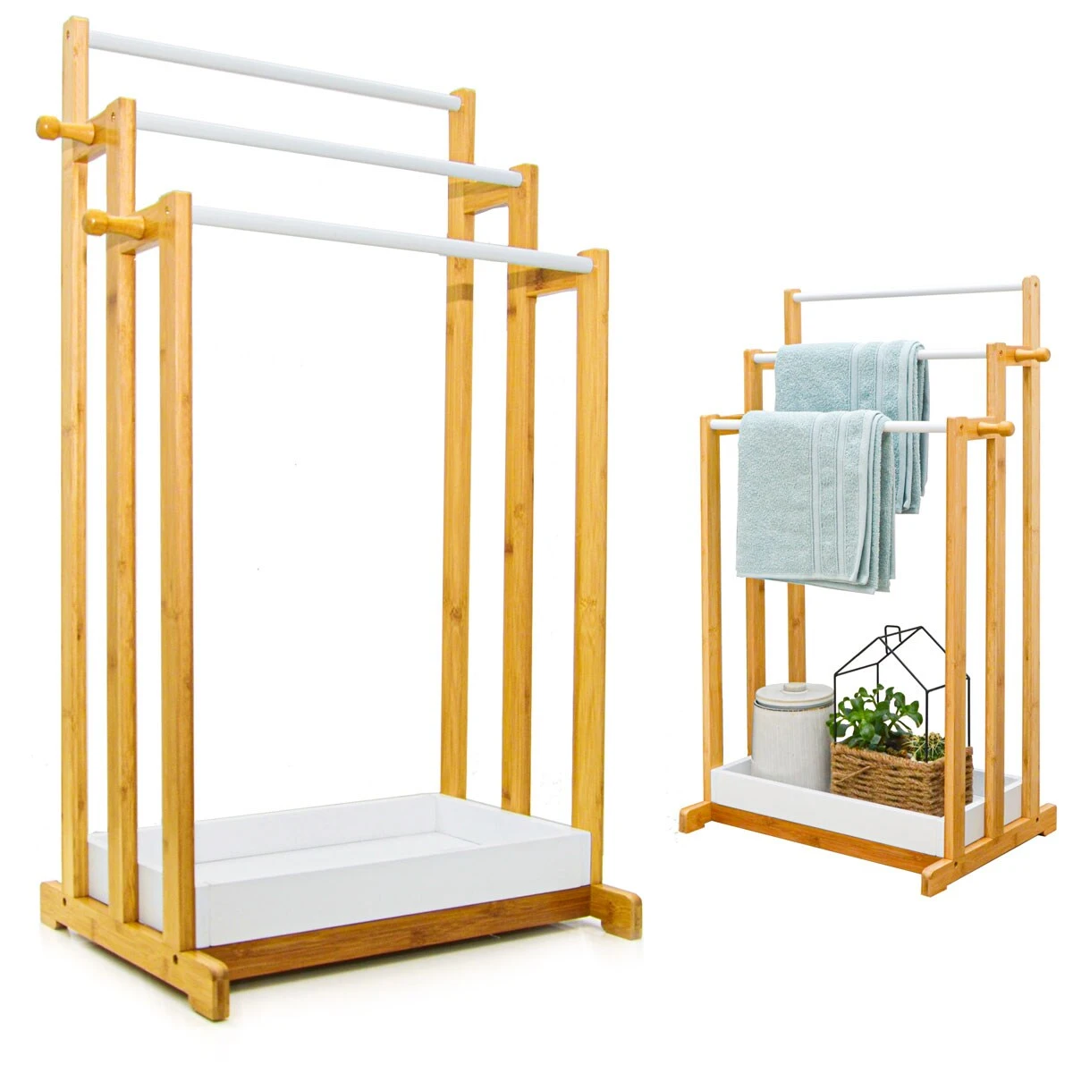 3 Stangen Bambus Handtuchhalter 45x35x84 Bad Handtuchständer Holz - Freistehend 1 3 Stangen Bambus Handtuchhalter 45x35x84 Bad Handtuchständer Holz - Freistehend