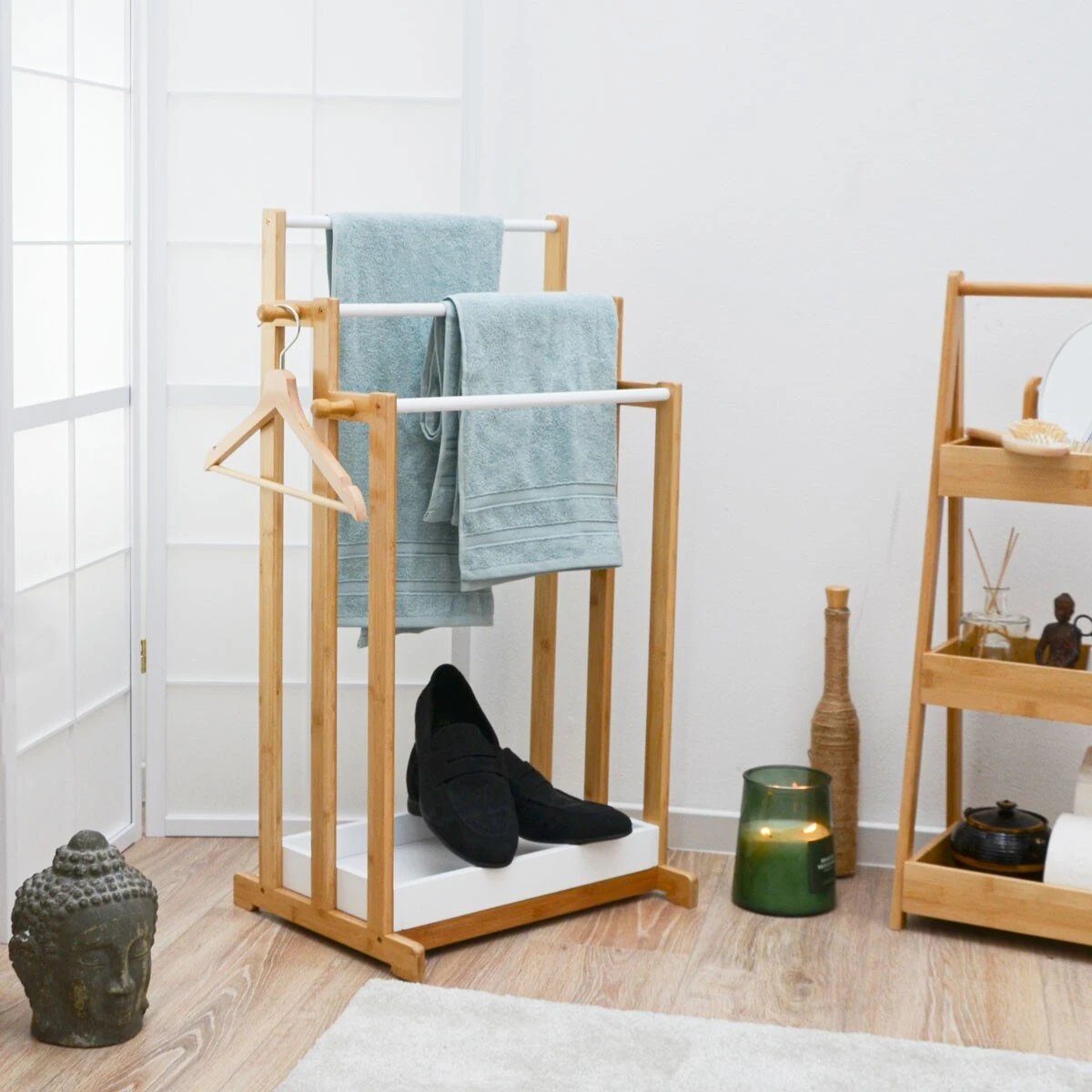 3 Stangen Bambus Handtuchhalter 45x35x84 Bad Handtuchständer Holz - Freistehend 2 3 Stangen Bambus Handtuchhalter 45x35x84 Bad Handtuchständer Holz - Freistehend – Bild 2