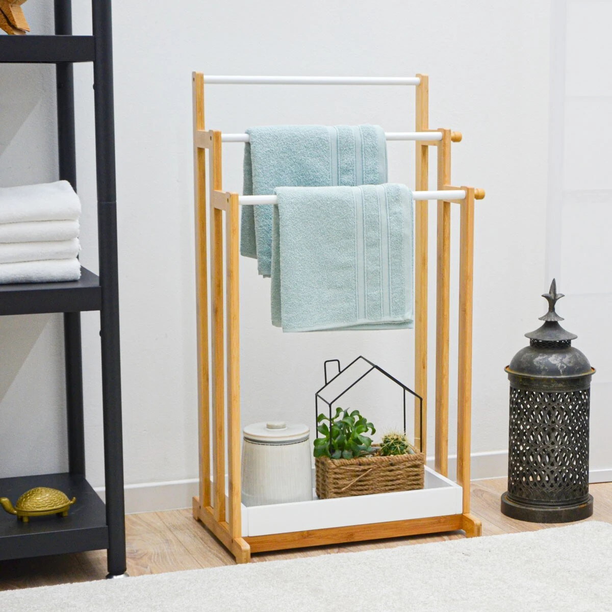 3 Stangen Bambus Handtuchhalter 45x35x84 Bad Handtuchständer Holz - Freistehend 4 3 Stangen Bambus Handtuchhalter 45x35x84 Bad Handtuchständer Holz - Freistehend – Bild 4