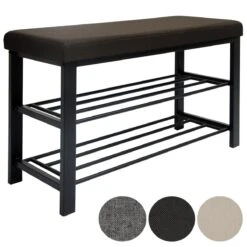 Schuhregal 81x32x50cm Offener Schuhschrank 2 Böden Stabile Sitzbank Bank Braun