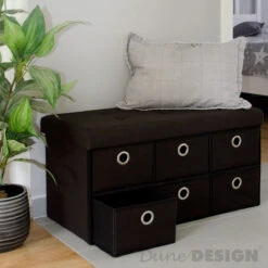 Faltbare Sitzbank 76x38x38cm Mit 6 Schubladen Sitztruhe 80L Polsterbank Ottomane Leinen Dunkelbraun -OUTSUNNY Verkäufe 8600295800 3610 prod 004