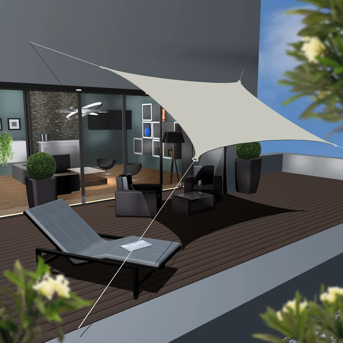 UPF50+ UV Sonnensegel 3x4 Polyester Rechteck Wasserabweisend Garten Balkon Beige 2 UPF50+ UV Sonnensegel 3x4 Polyester Rechteck Wasserabweisend Garten Balkon Beige – Bild 2