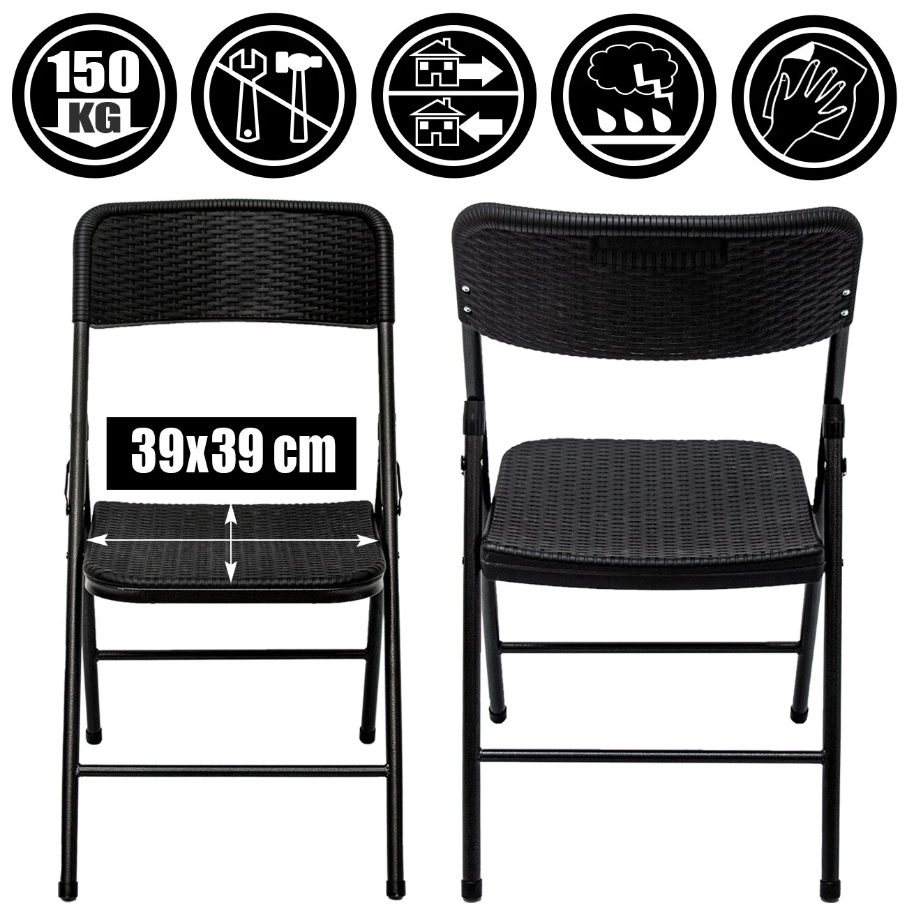 4 Klappstühle Bis 150kg - 50x46x83,5 Balkonstuhl - Gartenstuhl In Rattan-Optik 3 4 Klappstühle Bis 150kg - 50x46x83,5 Balkonstuhl - Gartenstuhl In Rattan-Optik – Bild 3