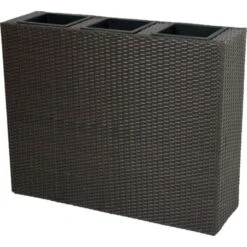Rattan Raumtrenner Mit 3 Pflanztöpfen Pflanzschale Blumentopf Braun Übertopf
