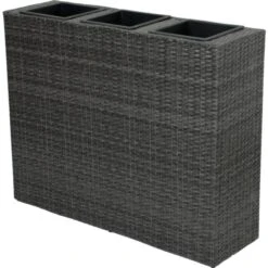 Rattan Raumtrenner Mit 3 Pflanztöpfen Pflanzschale Blumentopf Grau Übertopf