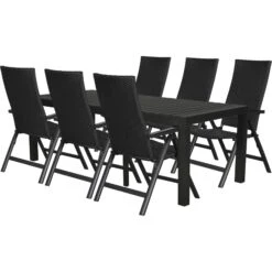 Gartenmöbel Set Gell Polyrattan Gartentisch + 6 Stühle Esstisch Stuhl Schwarz