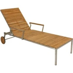 Sonnenliege Teak Teakholz Edelstahl 197cm Holz Gartenliege Liege Liegestuhl -OUTSUNNY Verkäufe 8600296500 31643 prod 003
