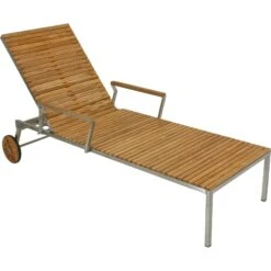 Sonnenliege Teak Teakholz Edelstahl 197cm Holz Gartenliege Liege Liegestuhl -OUTSUNNY Verkäufe 8600296500 31643 prod 004