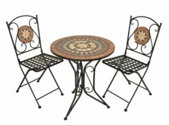 3tlg. Balkon Set Mosaik Garten Terrasse Metall Stuhl Tisch Beistelltisch Stühle