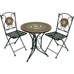 3tlg. Balkon Set Mosaik Garten Terrasse Metall Stuhl Tisch Beistelltisch Stühle -OUTSUNNY Verkäufe 8600296500 31697 prod 004