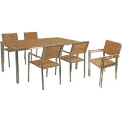 6tlg. Teak Tischgruppe Gartenmöbel Gartentisch Stuhl Garten Stapelstuhl Tisch -OUTSUNNY Verkäufe 8600296500 31726 prod 005