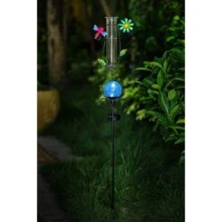 Solar Garten Wetterstation Regenmesser Schmetterlinge Metall Deko Gartenstecker